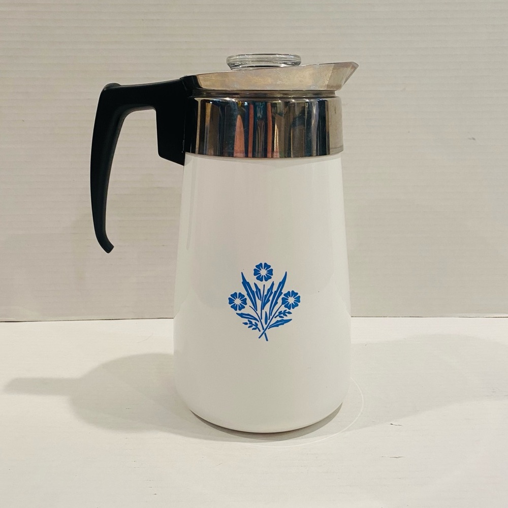 Vintage Pyrex Corningware “Blue Cornflower” 9 Cup Coffee Carafe. Stovetop heated